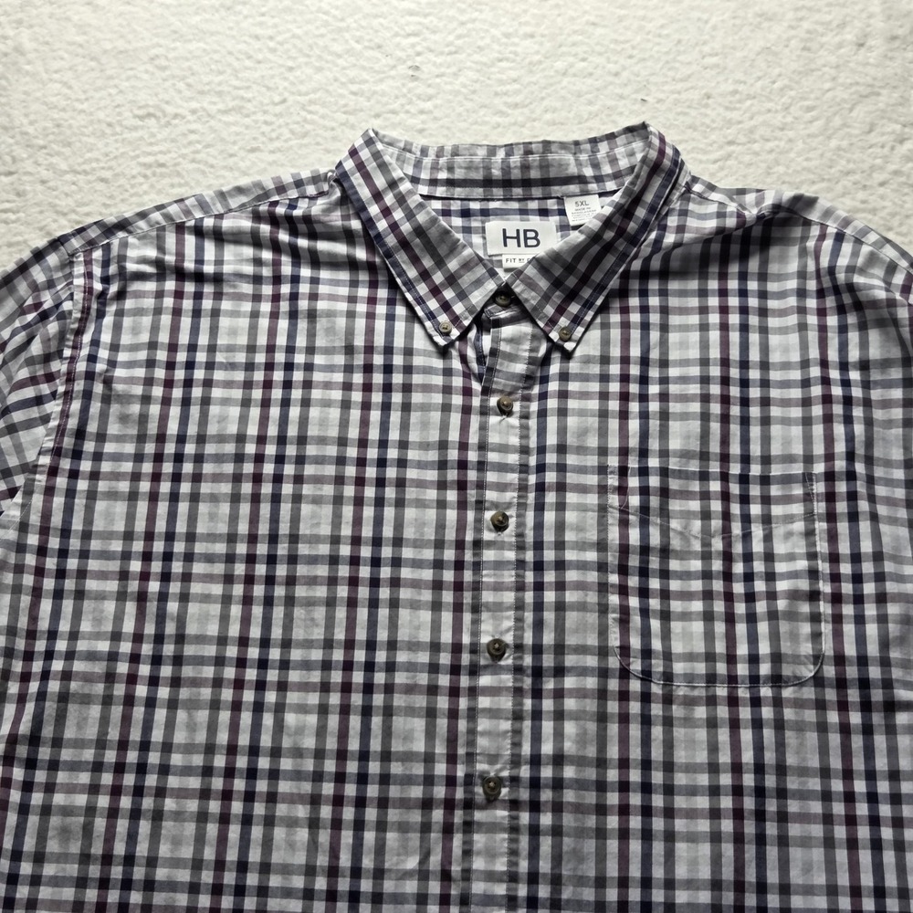 HB Shirt Mens Big 5XL Multicolor Plaid Long Sleeve Button-Down Cotton Polyester